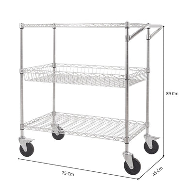 Carro Cromado 75x45x90cm 3 Niveles