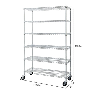 Estante Cromado 120x45x188cm 6 Niveles c/rueda 1200kg