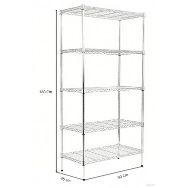 Estante Cromado 90x45x180cm 5 Niveles 250kg