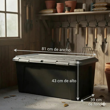 Baúl Reyplast para Bodega Almacenamiento Jardín 90L con Ruedas Multiuso Negro/gris