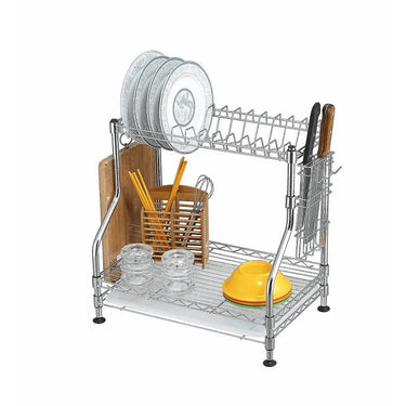 Estante para tazones de capa de metal cromado para cocina, soporte para platos