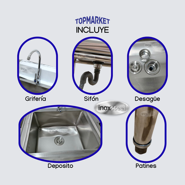 Lavafondo Doble Acero Inoxidable 180x60 cm - Secador Izquierdo y Grifería para Cocina Industrial