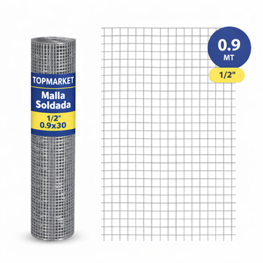 Malla Cuadrada Soldada 1/2" 0.9 x 30 Mt