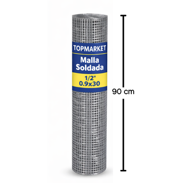 Malla Cuadrada Soldada 1/2" 0.9 x 30 Mt