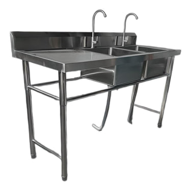 Lavafondo Doble Acero Inoxidable 180x60 cm - Secador Izquierdo y Grifería para Cocina Industrial